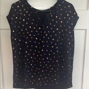 Papermoon Deep Navy Blue Cap Sleeve Blouse with Metallic Gold Dots